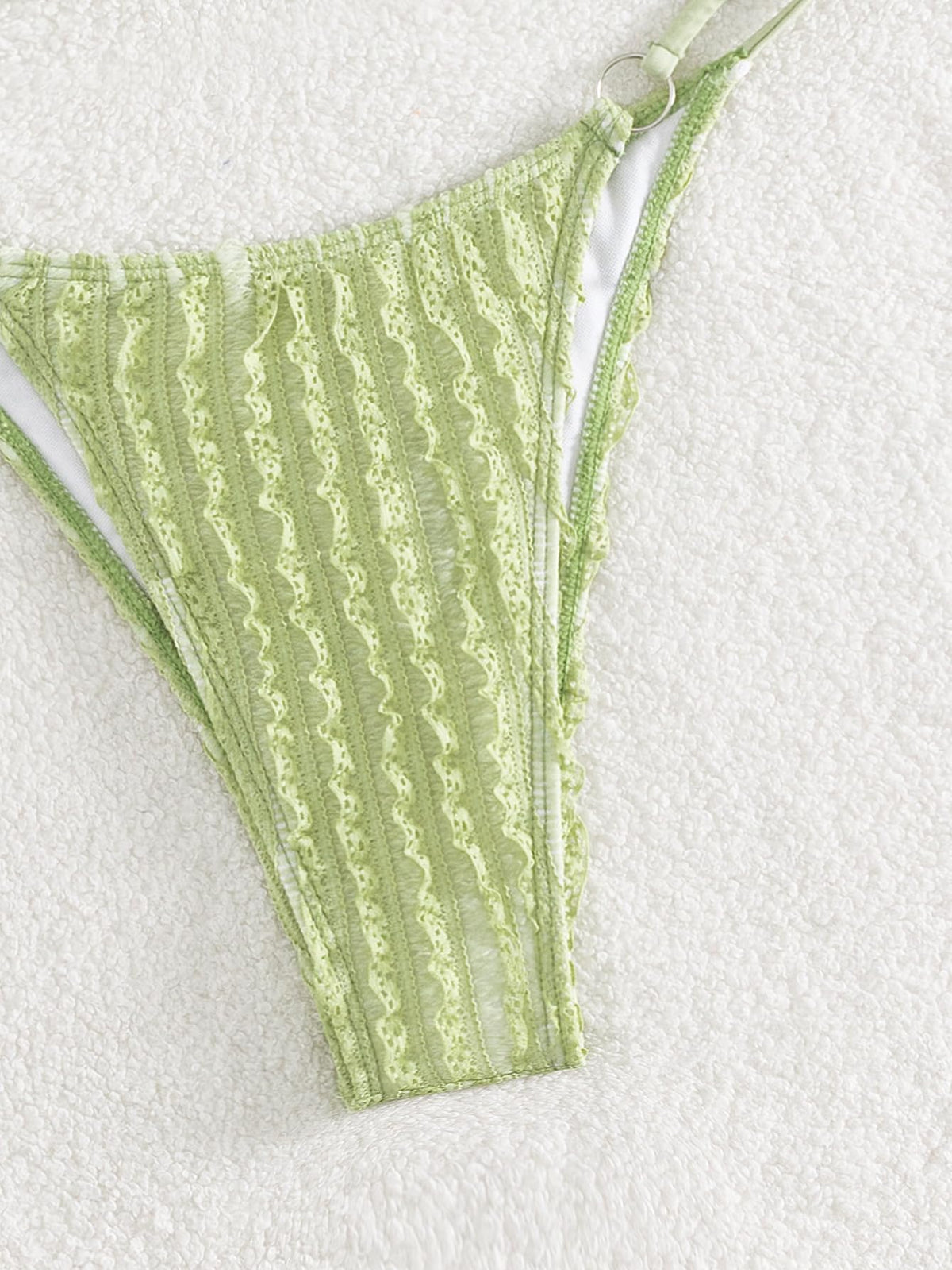 GORGLITTER Women's Lace Bikini Set Halter Triangle Thong Green Frill Size XL