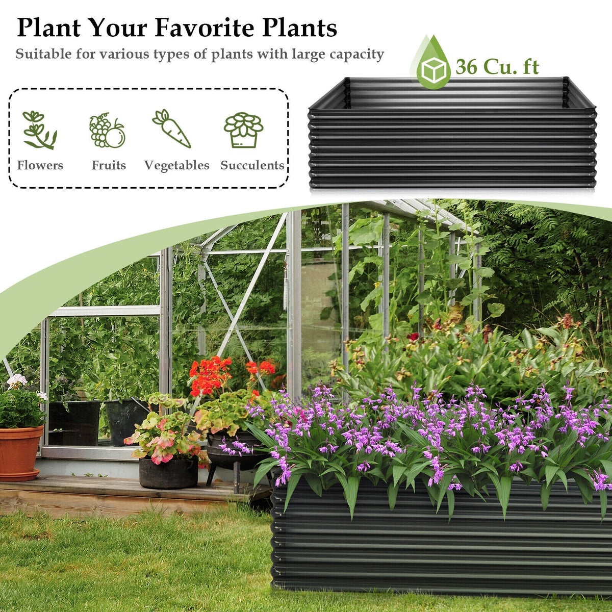 Huerto elevado de metal galvanizado de 71 pulgadas para jardín o patio trasero - Gris oscuro