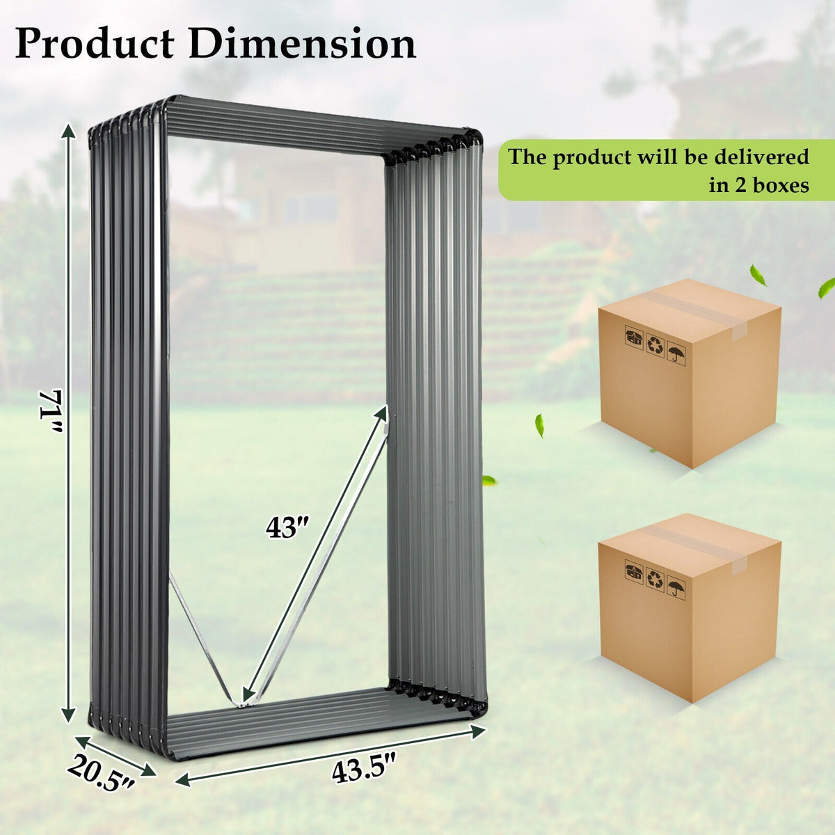 Huerto elevado de metal galvanizado de 71 pulgadas para jardín o patio trasero - Gris oscuro