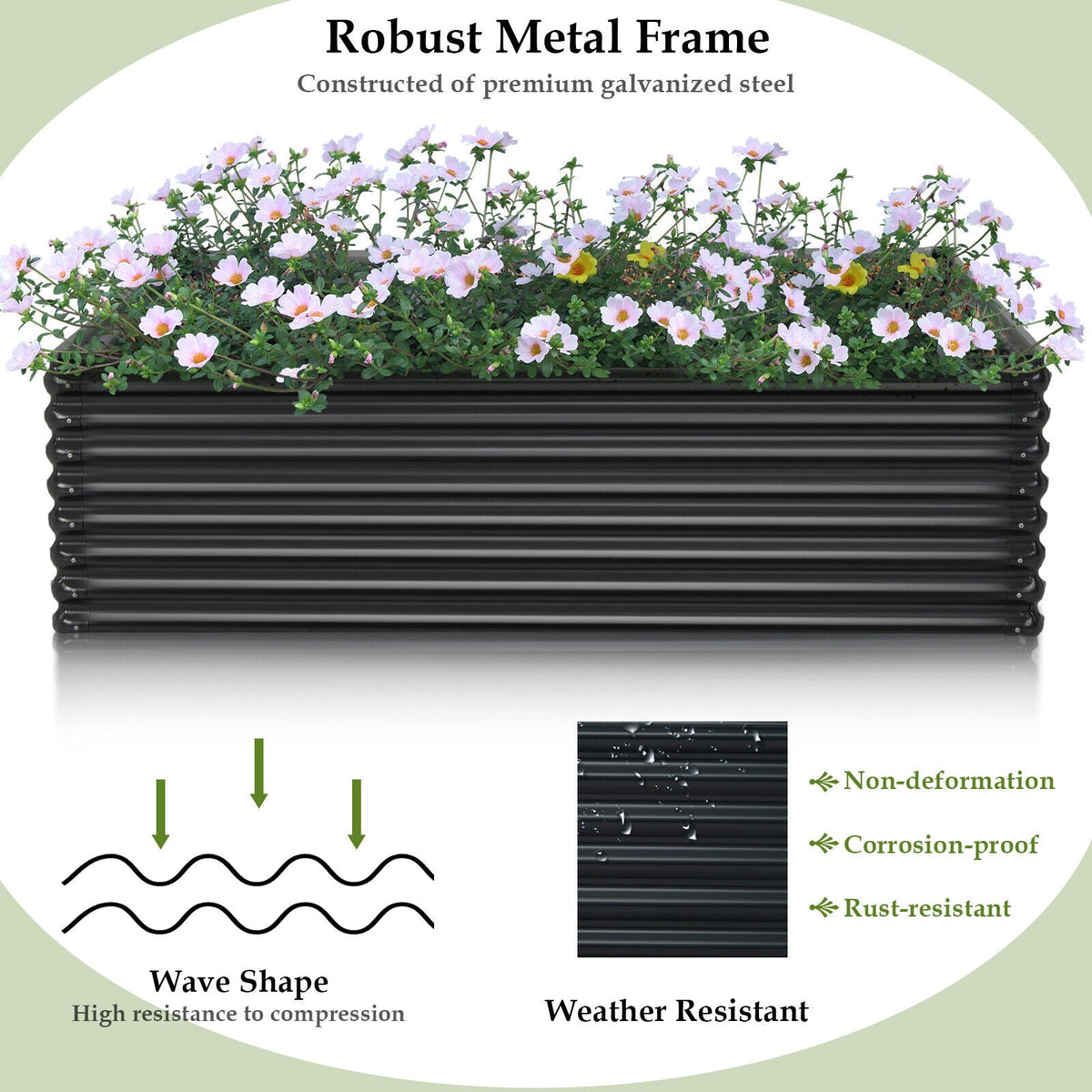 Huerto elevado de metal galvanizado de 71 pulgadas para jardín o patio trasero - Gris oscuro