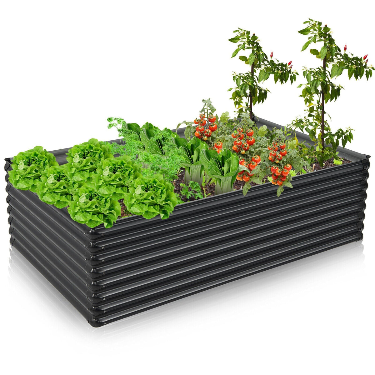 Huerto elevado de metal galvanizado de 71 pulgadas para jardín o patio trasero - Gris oscuro