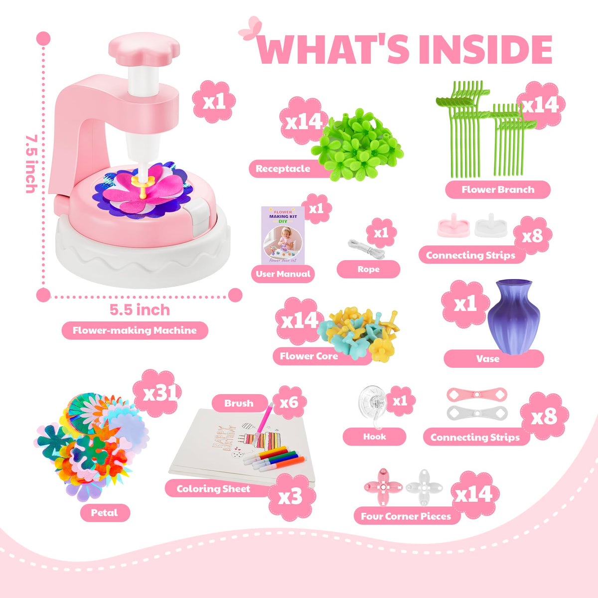 Kit de bricolaje para ramos de flores de tela Kingci, 117 piezas, set de manualidades creativas rosa