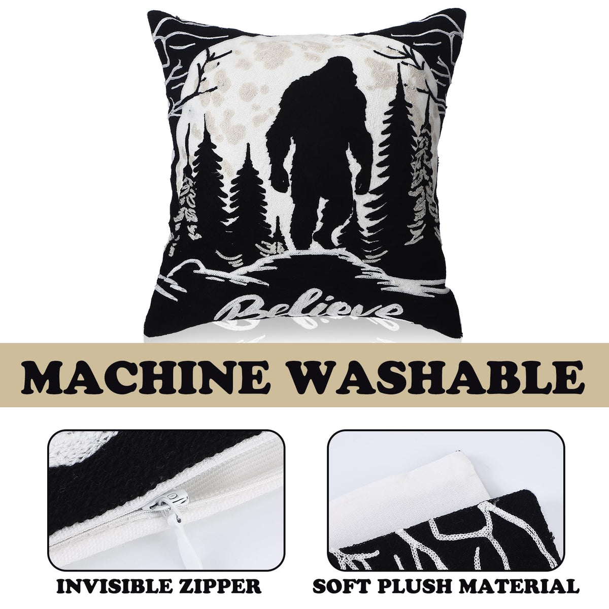 Juego de 2 fundas de almohada navideñas Burbell Bigfoot negras de 18x18