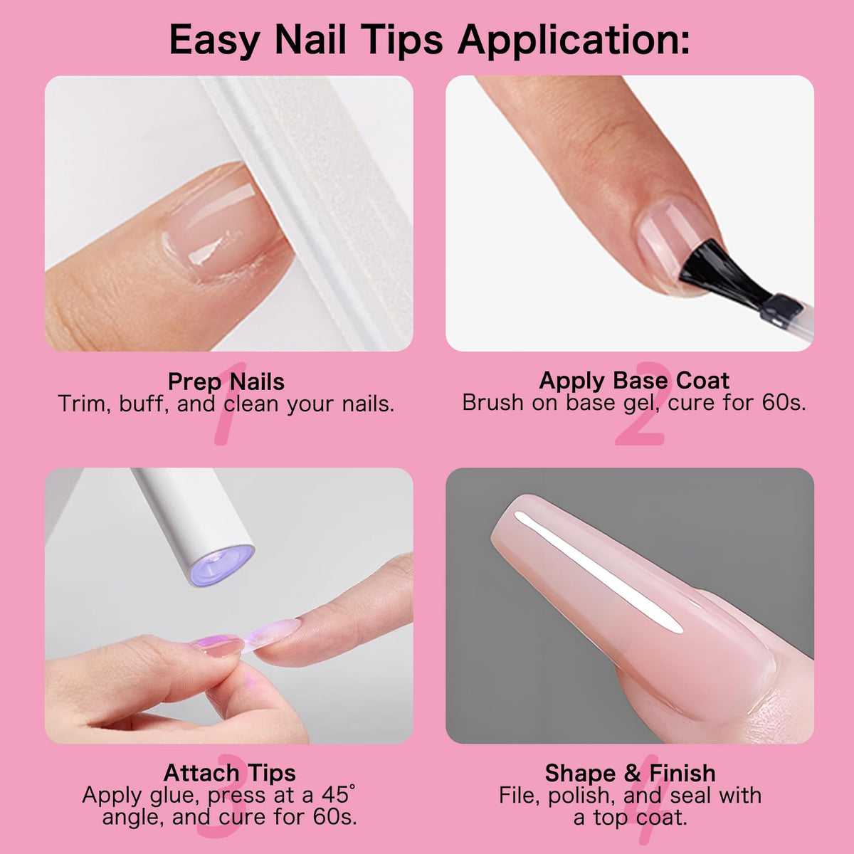 Puntas de uñas cuadradas cortas Creaglam, 240 piezas, acrílico transparente, 12 tamaños, gel suave