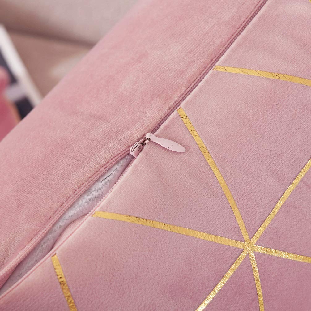 2 Throw Pillow Covers, Square Cushion Covers 18 x 18 in, Pink/Gold