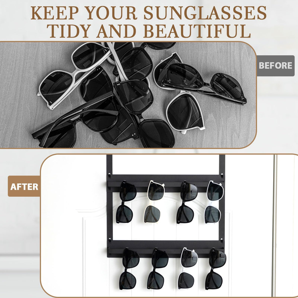Organizador de gafas LemonRoad para colgar sobre la puerta, soporte de metal de 2 niveles, color negro