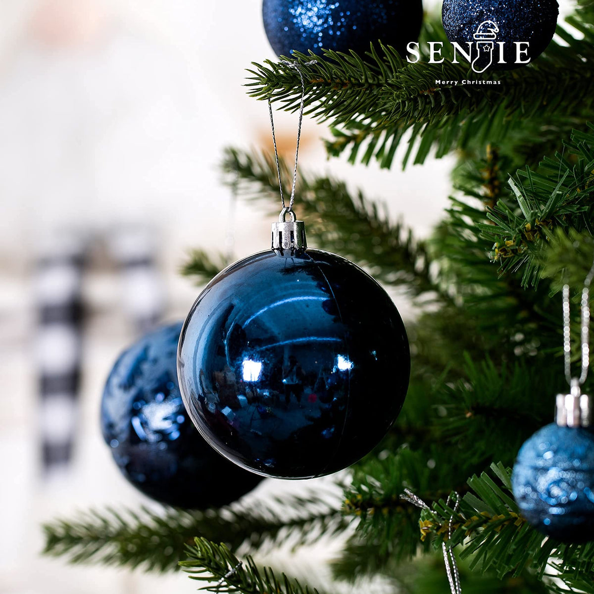 Juego de 32 adornos navideños irrompibles Senjie color azul noche, de plástico