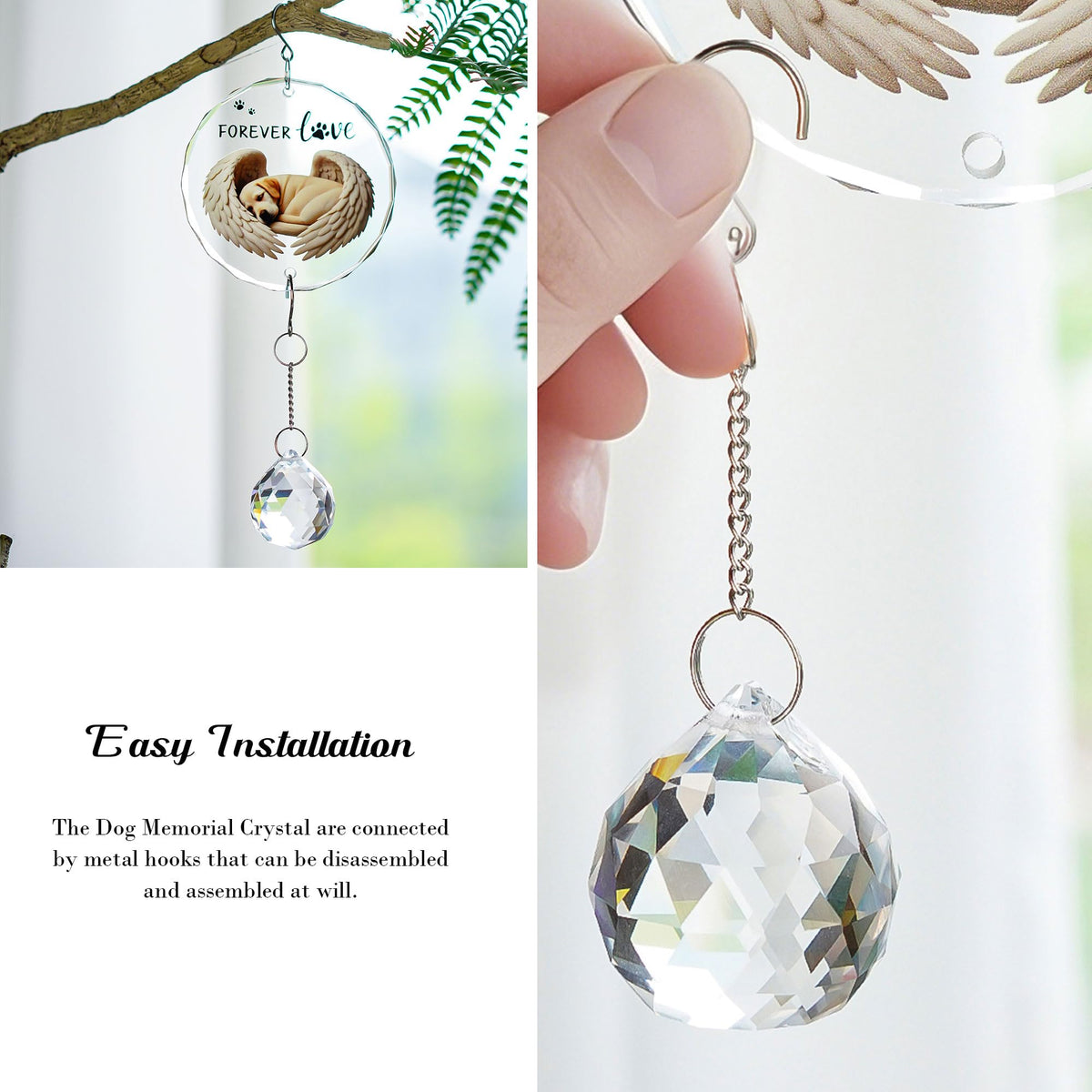 YU FENG 11.8in Dog Angel Crystal Suncatcher Memorial Rainbow Bridge