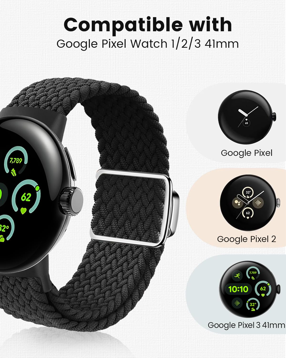 Correa de nailon trenzado MAKCPOIMER para Google Pixel Watch de 41 mm, ajustable, camuflaje