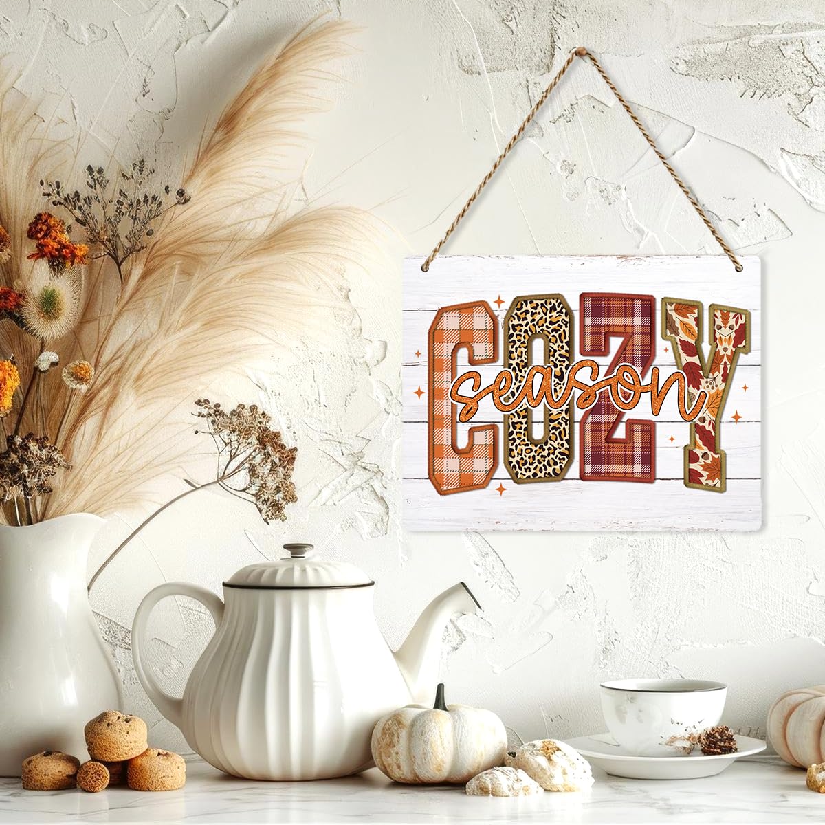 BELLOWDEER Letrero colgante de madera rústica "Hey There Pumpkin" decoración de otoño 8x10 pulgadas