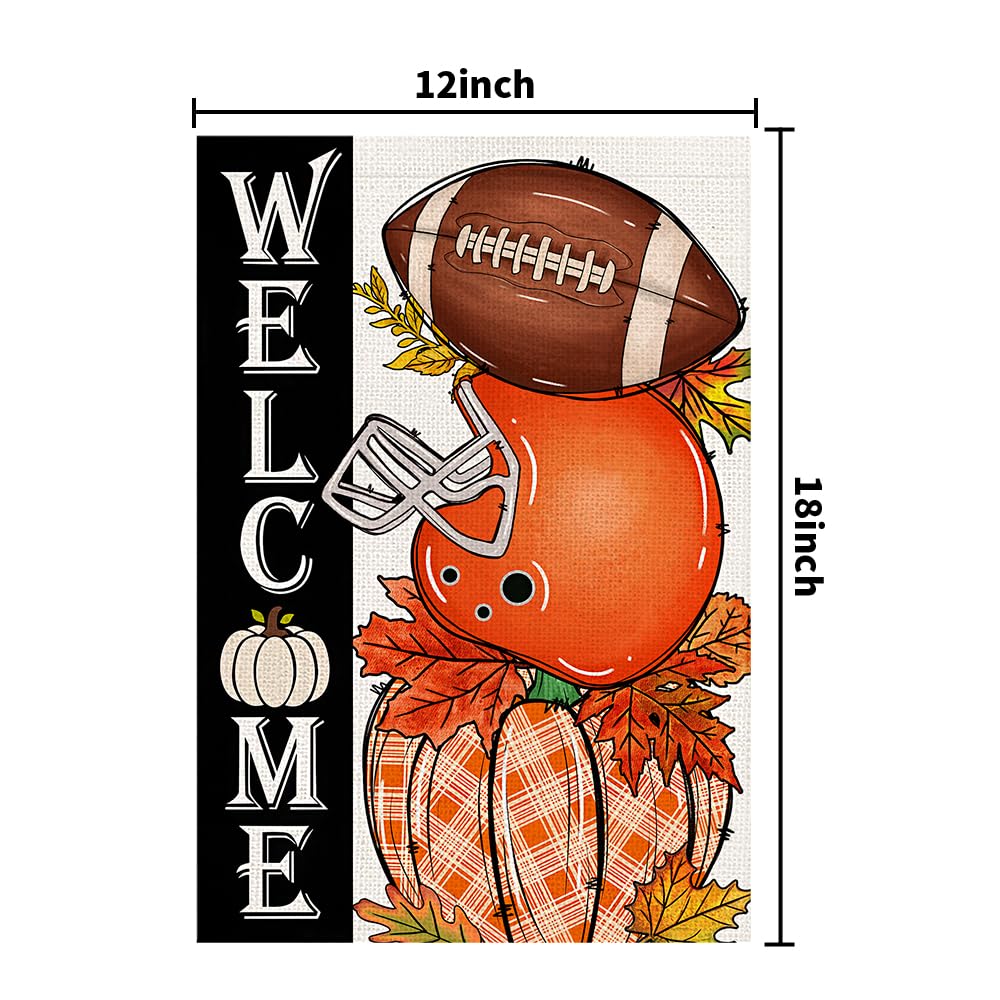 Bandera de jardín Decorhua para otoño, arpillera, 12x18, doble cara, fútbol, calabaza, naranja