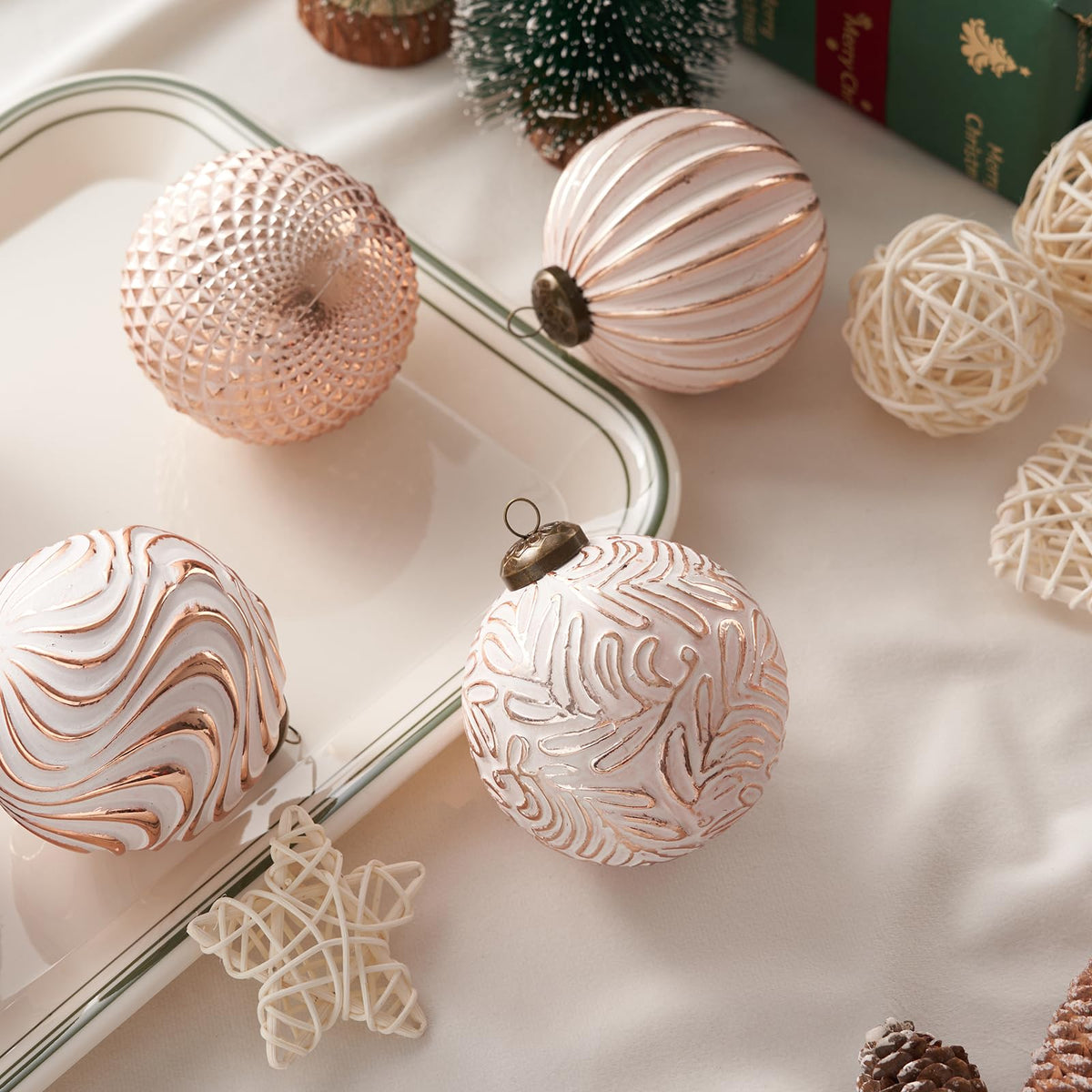 12 piezas de adornos navideños rosas, bolas inastillables para decoración navideña