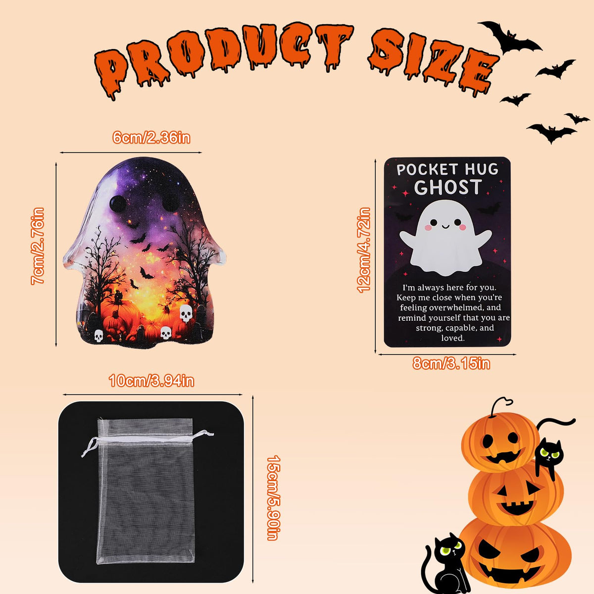 Tarjeta de bolsillo fantasma genérica, tarjeta inspiradora negra de consuelo para Halloween A