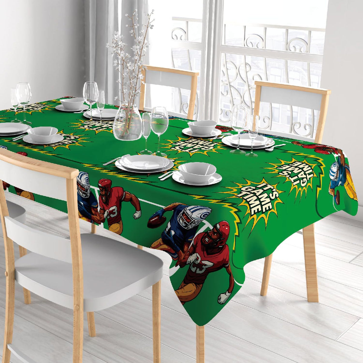 Bambluby Football Party Tablecloth 3 Pack 108x54in Comic Style Disposable