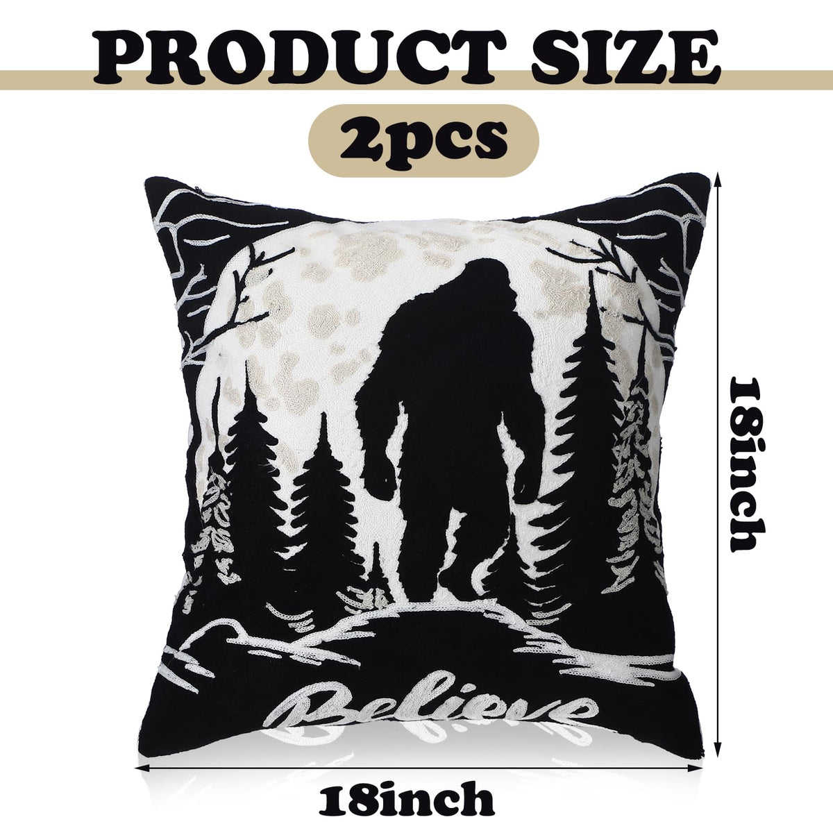 Juego de 2 fundas de almohada navideñas Burbell Bigfoot negras de 18x18
