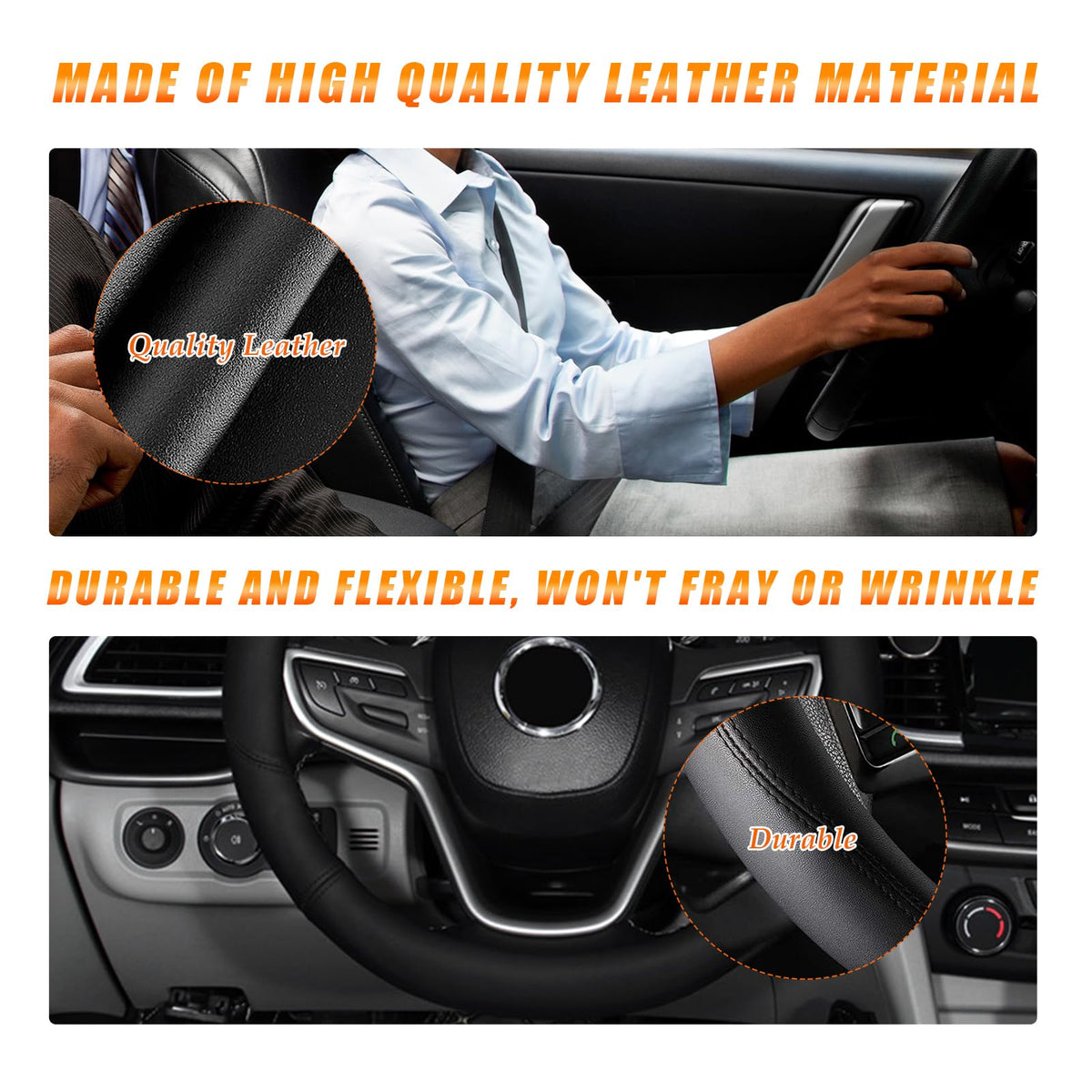 Funda para volante Ziciner de cuero suave, duradera, universal, 14.5-15 pulgadas, gris