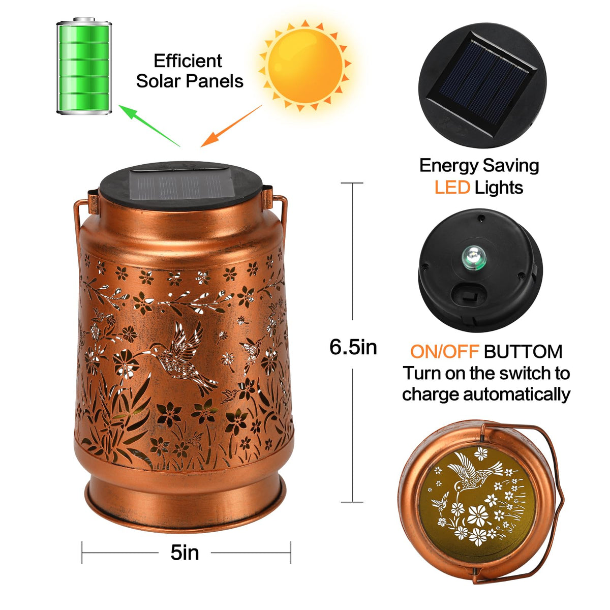 Linterna solar de colibrí kaakuuki para exteriores, de metal impermeable, con luz LED, color bronce