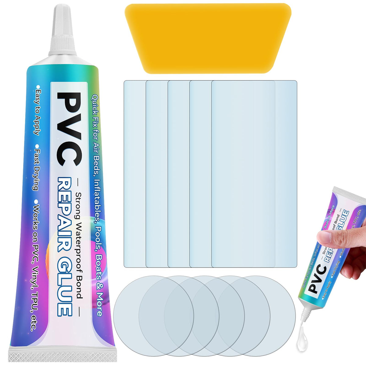 Kit de parches para colchón de aire Balldanlu, adhesivo de reparación de vinilo impermeable para inflables