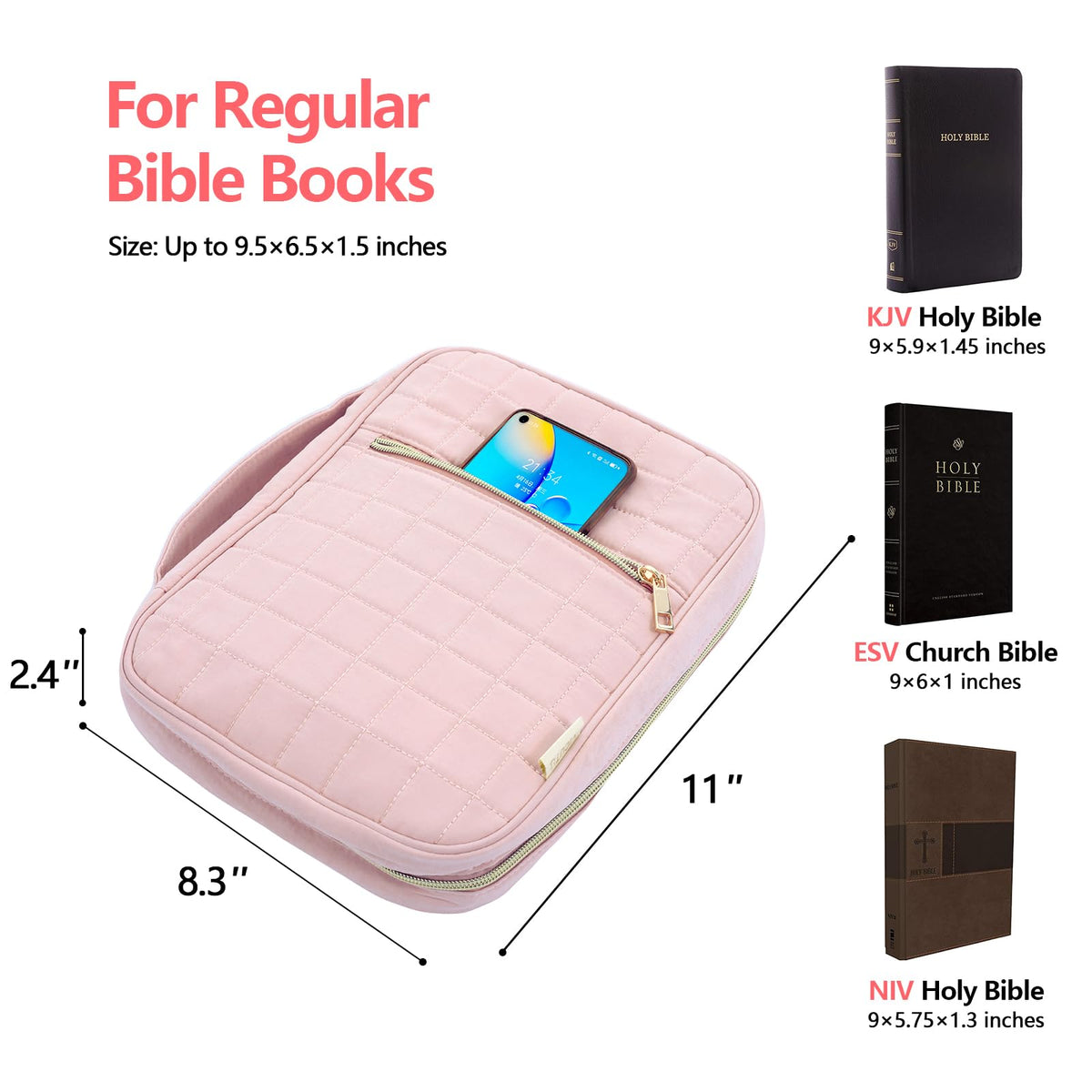 Funda para Biblia VICUTU para mujer con asa, bolso de transporte acolchado y suave, color rosa