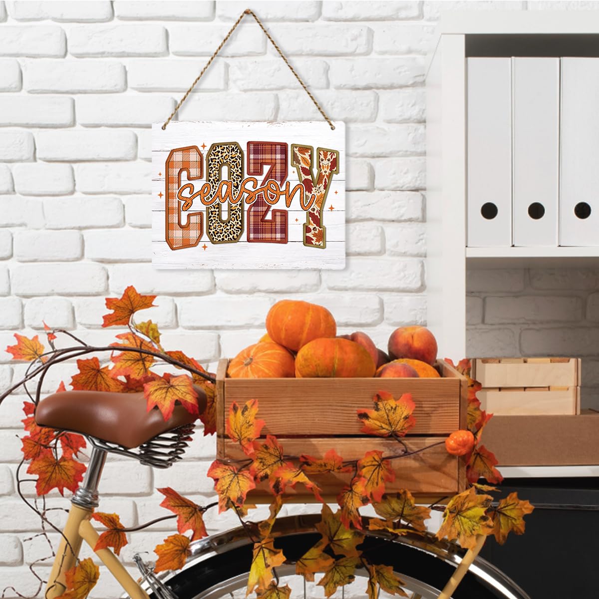 BELLOWDEER Letrero colgante de madera rústica "Hey There Pumpkin" decoración de otoño 8x10 pulgadas