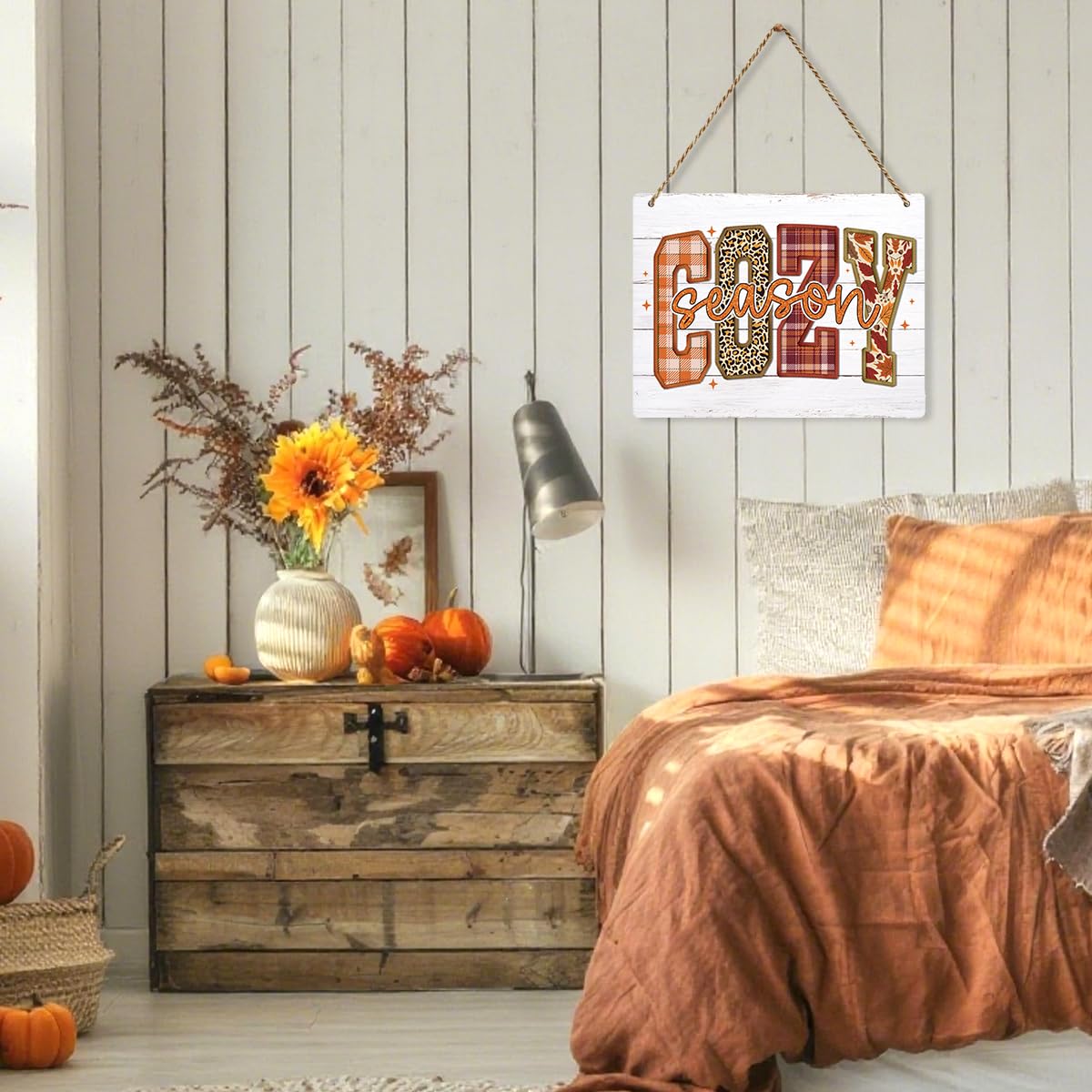 BELLOWDEER Letrero colgante de madera rústica "Hey There Pumpkin" decoración de otoño 8x10 pulgadas