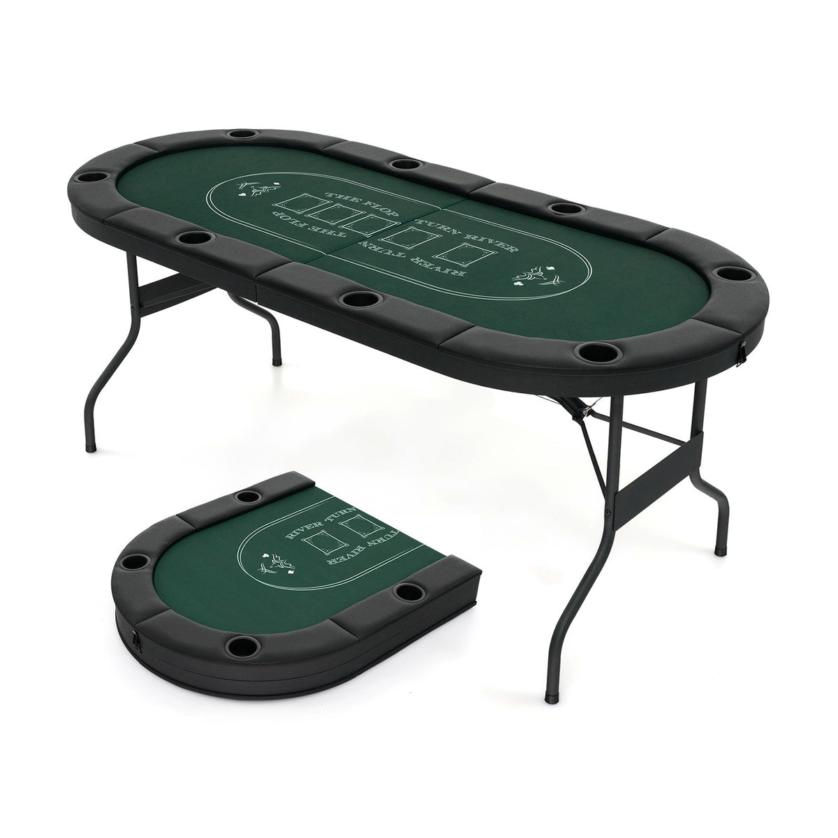 72 Inch Foldable Poker Table for 8 Players Portable Oval Card Board Game Table-Green