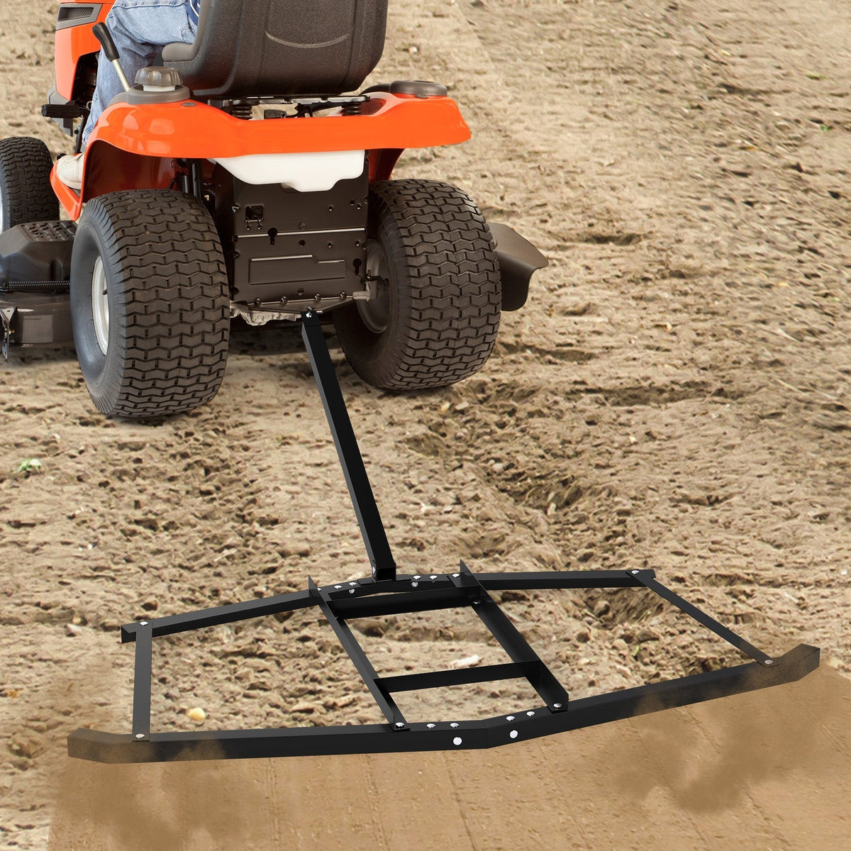 74 inch Wide Driveway Drag Tow Behind Landscape Leveling Rake with Reinforced Bars-Black