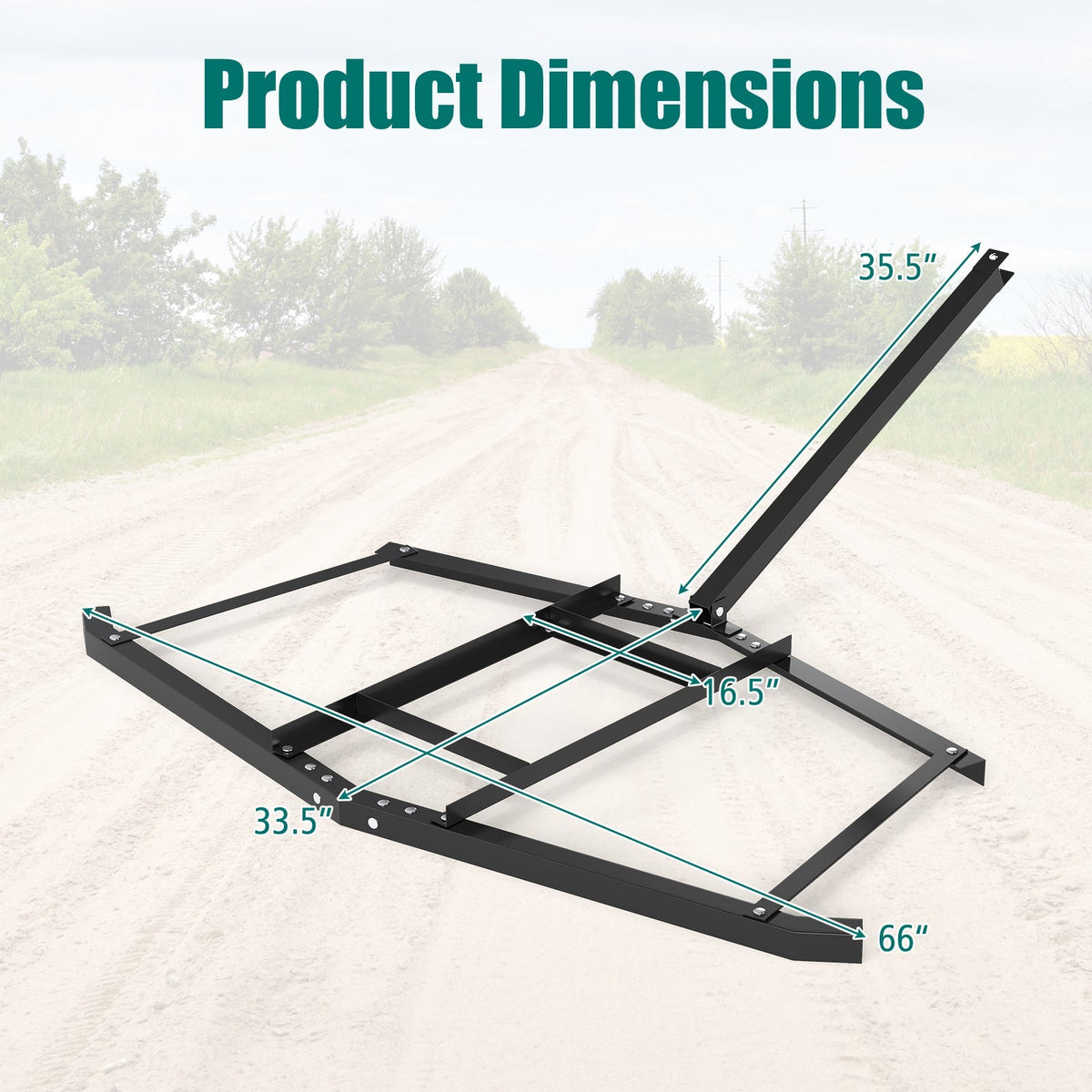 74 inch Wide Driveway Drag Tow Behind Landscape Leveling Rake with Reinforced Bars-Black