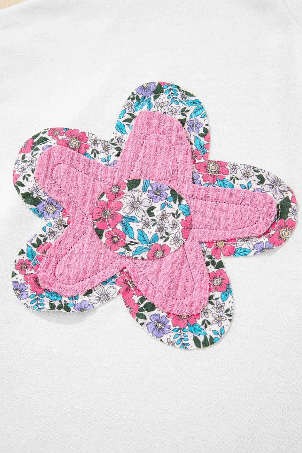 Floral Applique Notched Dolman Sleeve Top