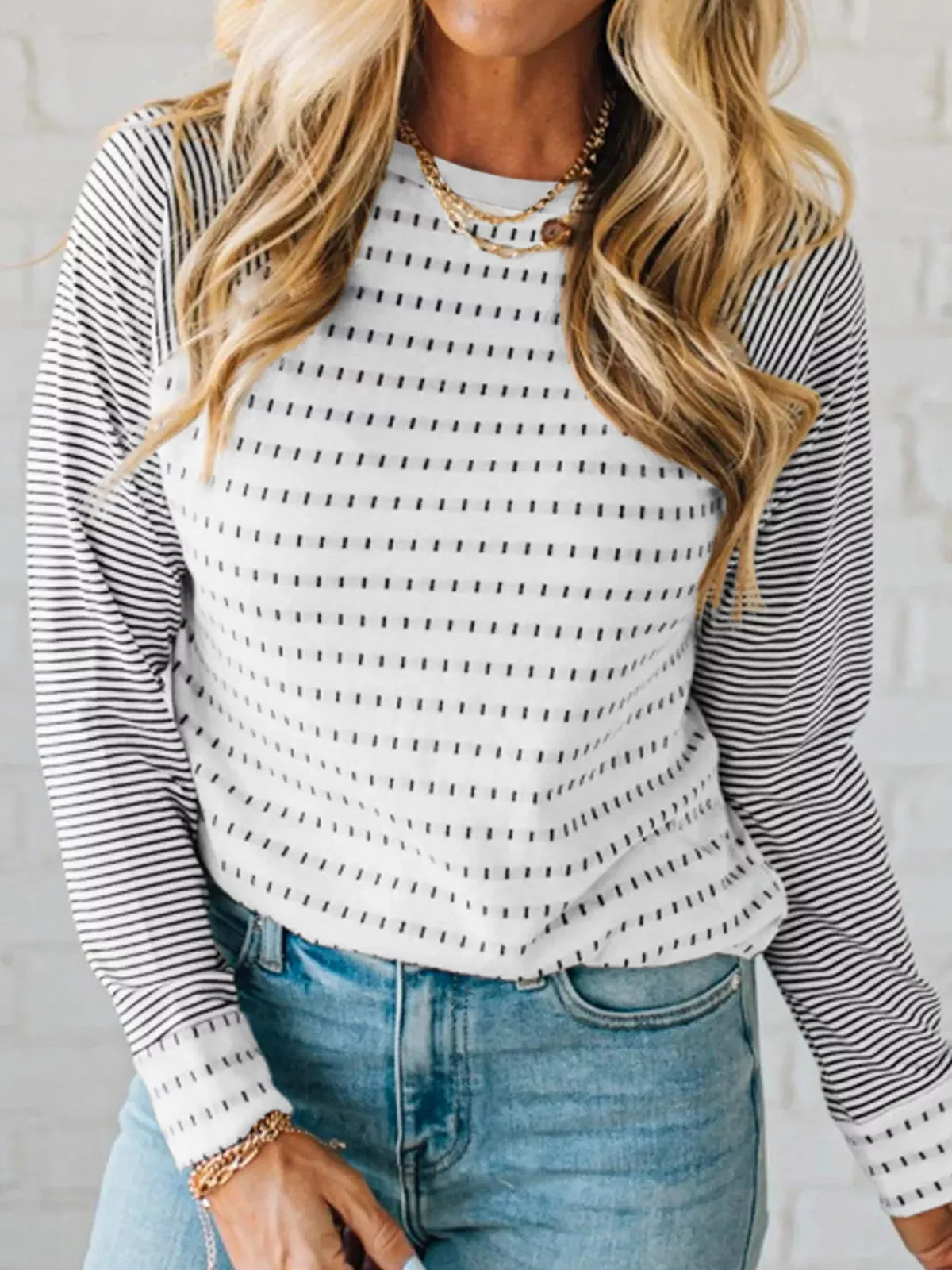Stripe Raglan Patchwork Long Sleeve Top
