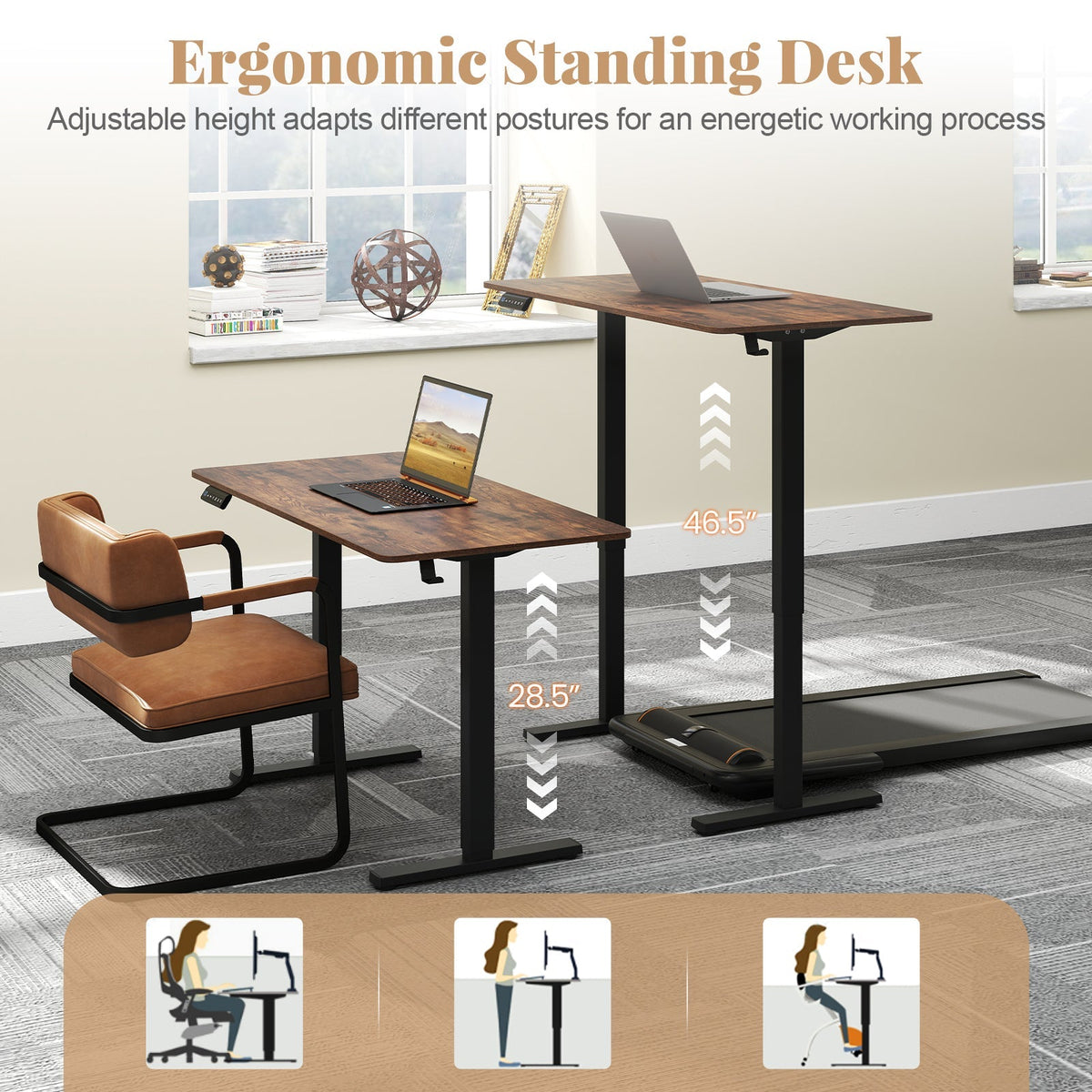 48 Inch x 24 Inch Ergonomic Electric Standing Desk with 3 Memory Settings for Home Office