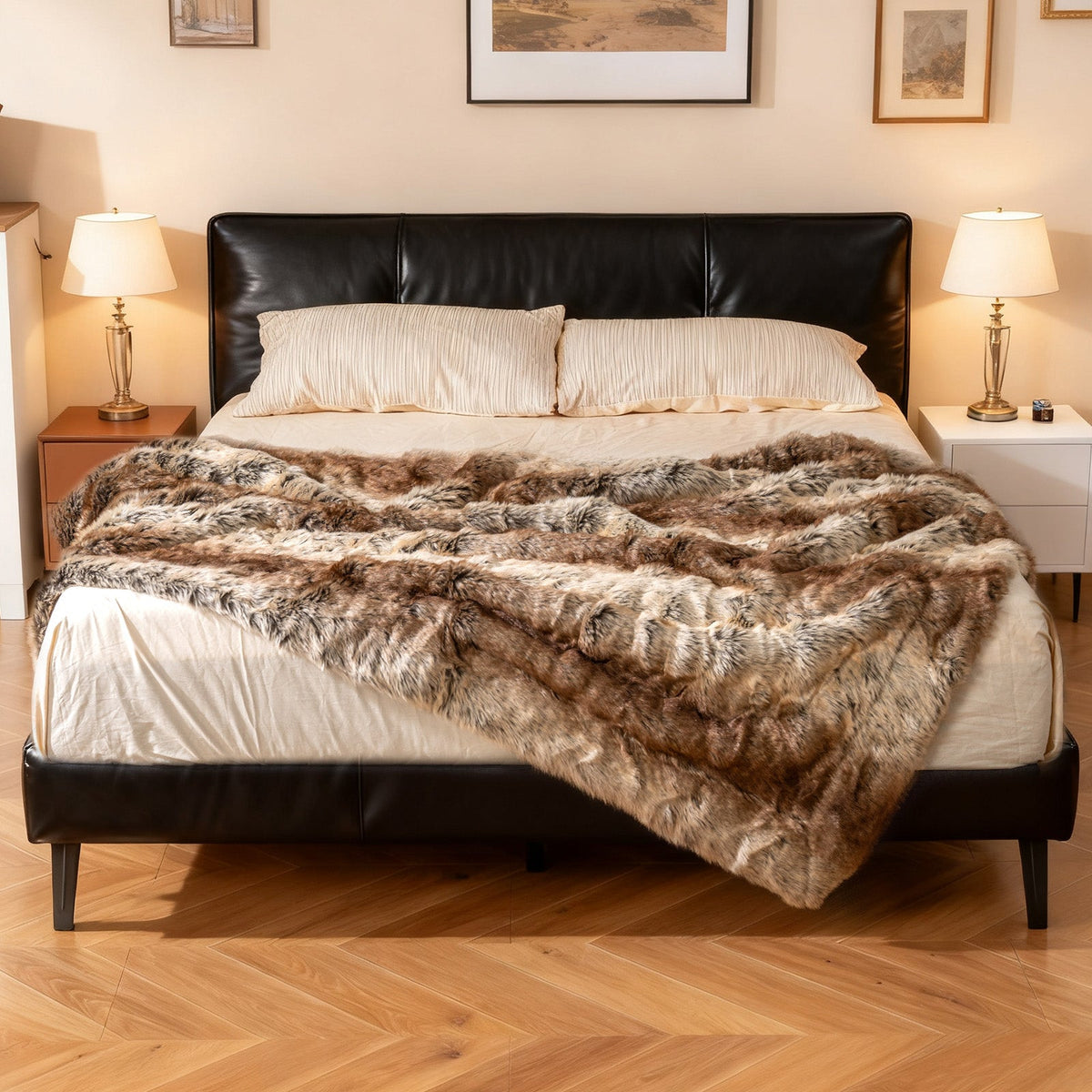760GSM Soft Plush Fuzzy Luxury Faux Raccoon Fur Blanket for Sofa-M