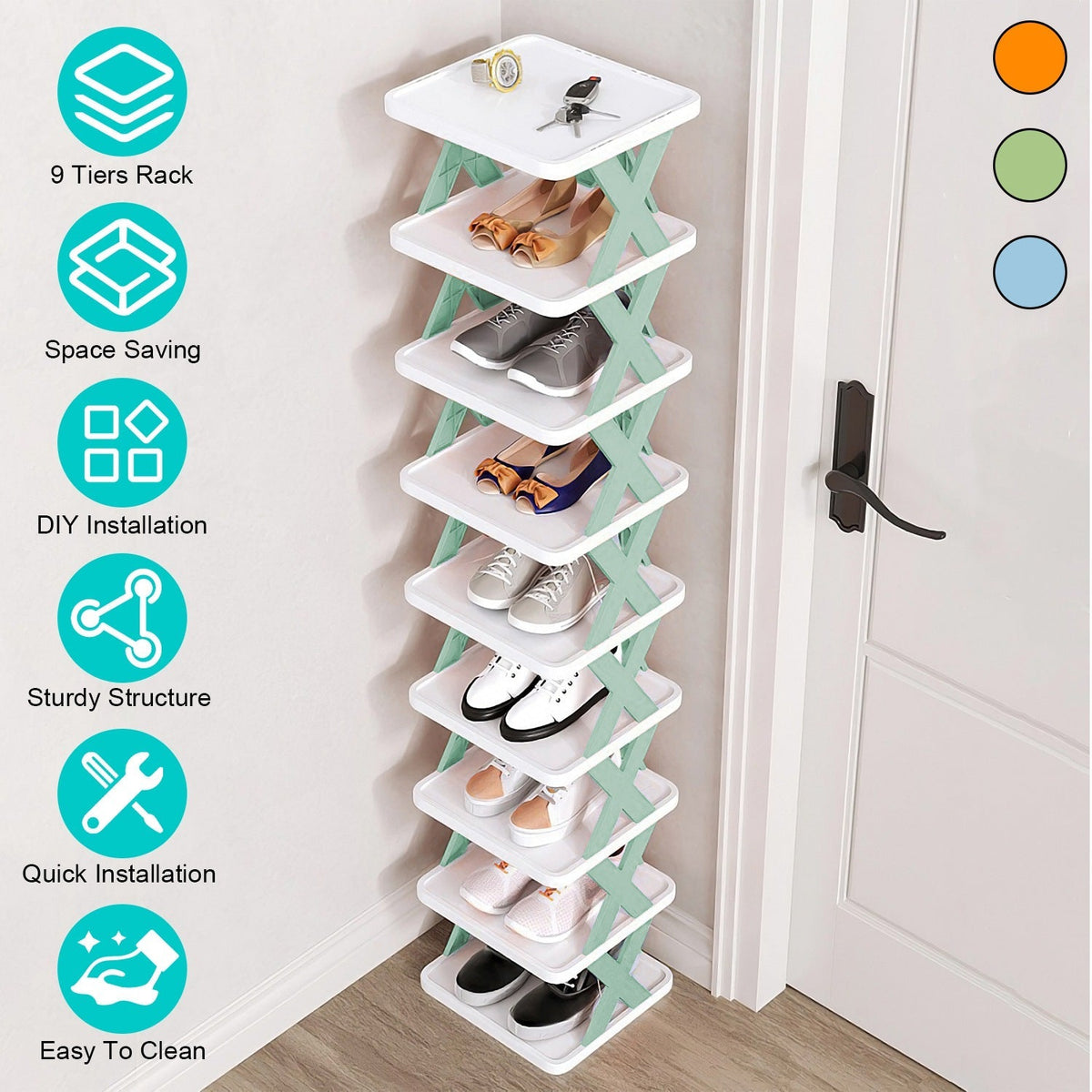 9Tier Narrow Entryway Shoe Rack Plastic Vertical Shoe Organizer Space Saving Free Standing Shoes Storage Shelf Closet Hallway