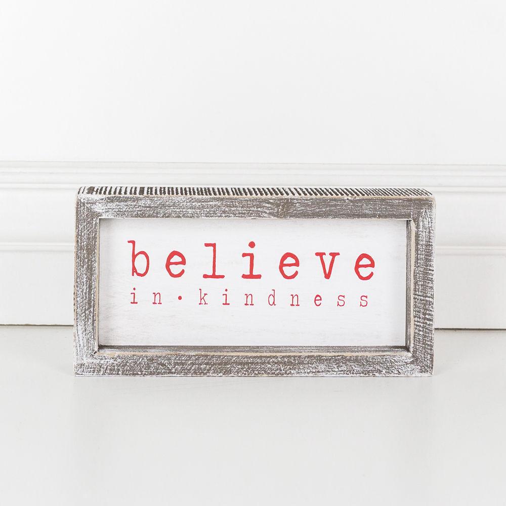 Believe In Kindness Wood Sign Christmas Wall Decor 8.5x4x1.5 Framed Rustic Holiday Gift