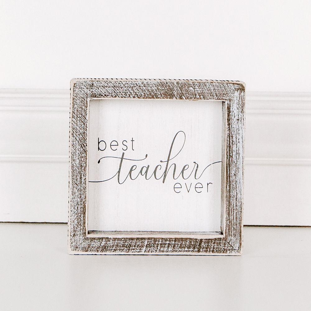 Best Teacher Ever Wooden Sign 5x5 Framed Gift For Teacher Appreciation Teacher Day Classroom Decor