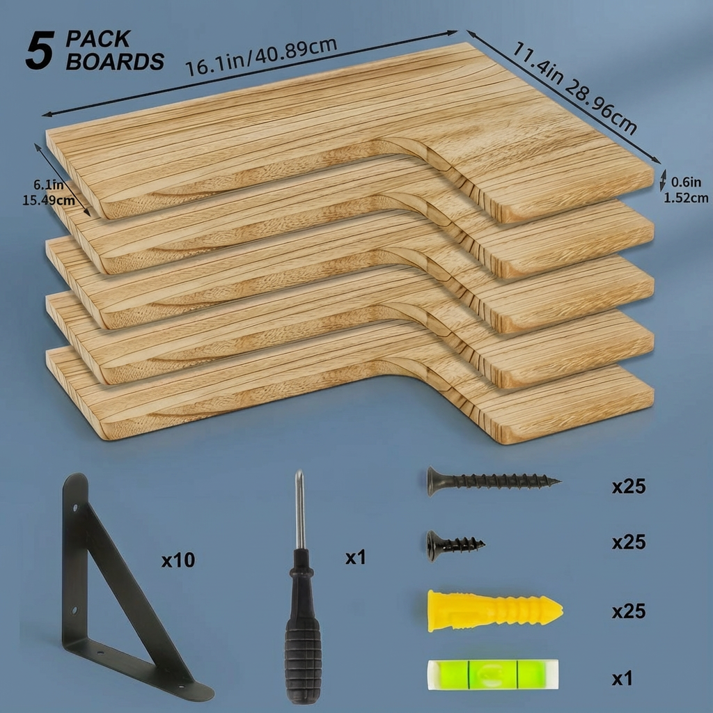 Estantes flotantes de esquina rústicos juego de 5 – Estantes de pared de madera