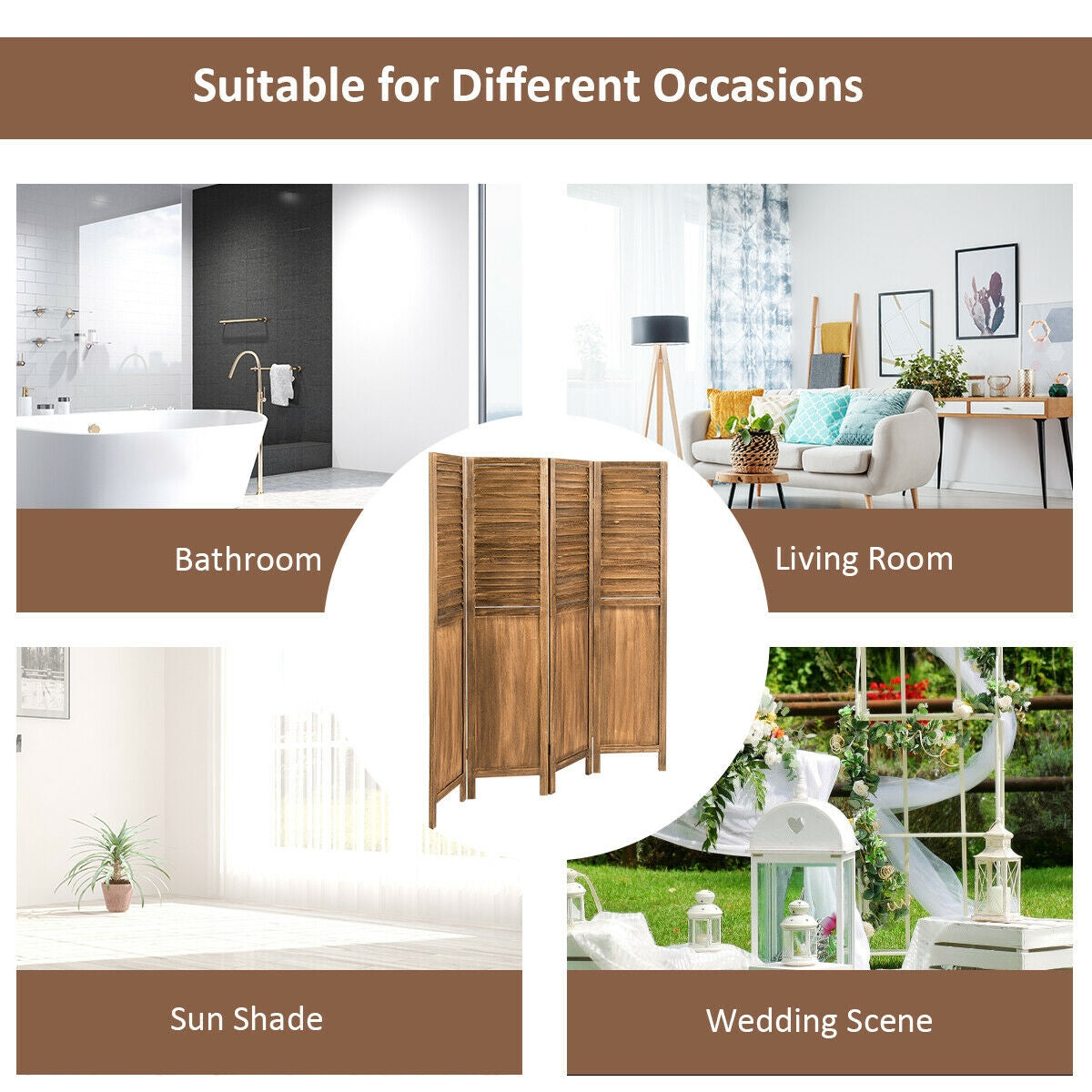5.6 Ft Tall 4 Panel Folding Privacy Room Divider