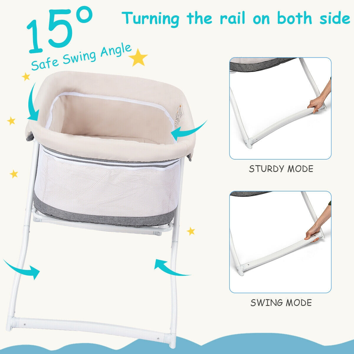 Portable Newborn Rocking Foldaway Baby Bassinet Crib-Gray