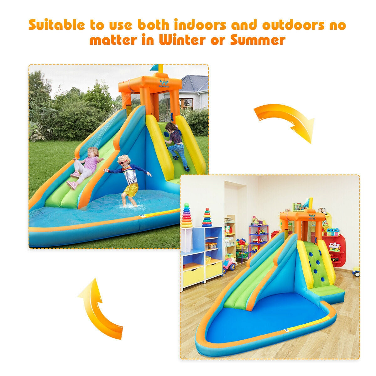 Tobogán de agua inflable con casa de rebote para niños con soplador de 740 W