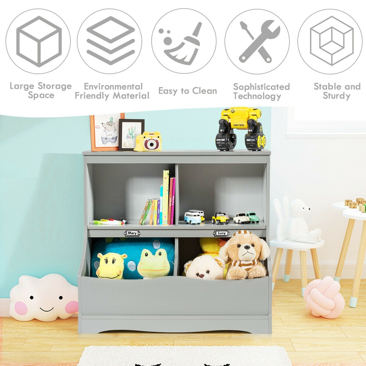 Kids Floor Cabinet Multi-Functional Bookcase
