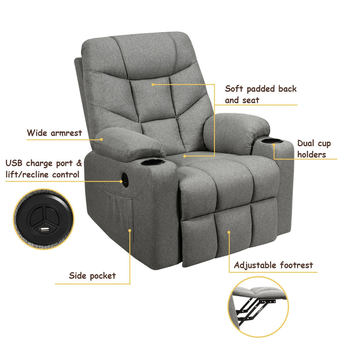 Electric Power Lift Recliner Massage Sofa