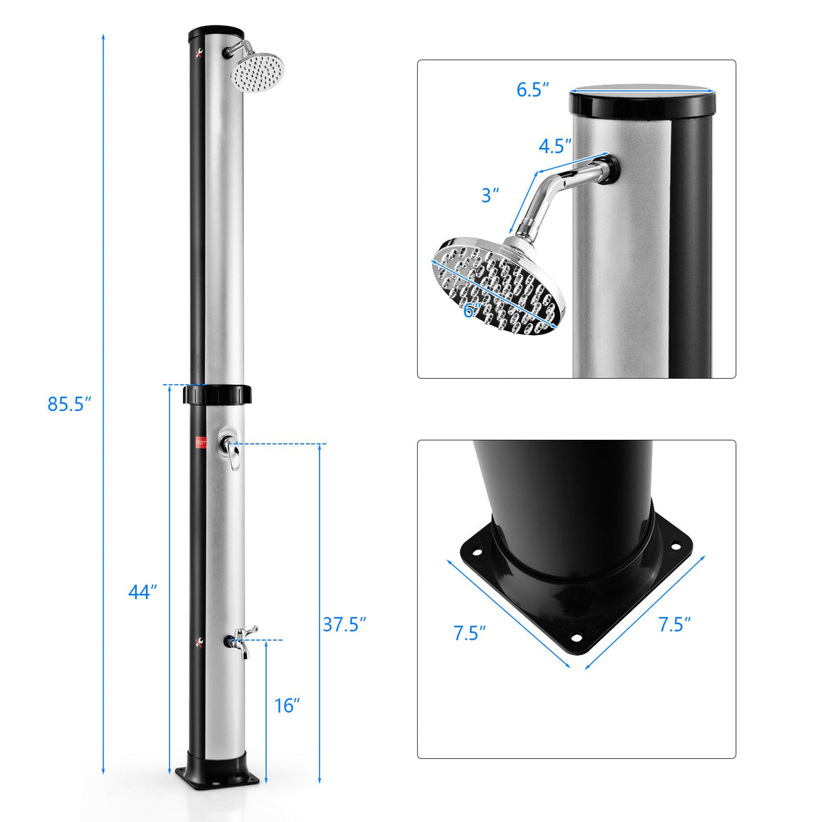7.2 Feet Solar-Heated Outdoor Shower with Free-Rotating Shower Head