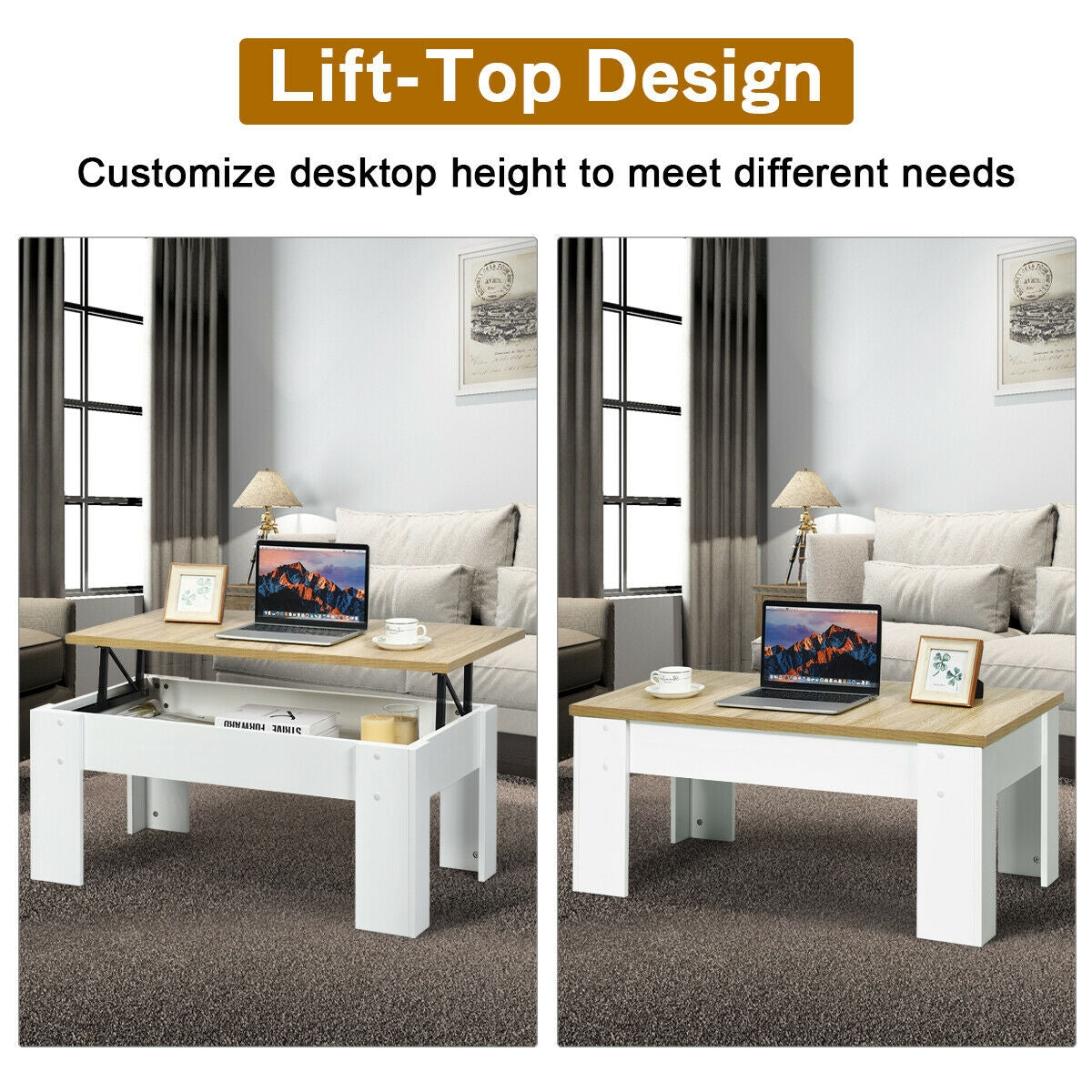 Lift Top Coffee Pop-UP Cocktail Table