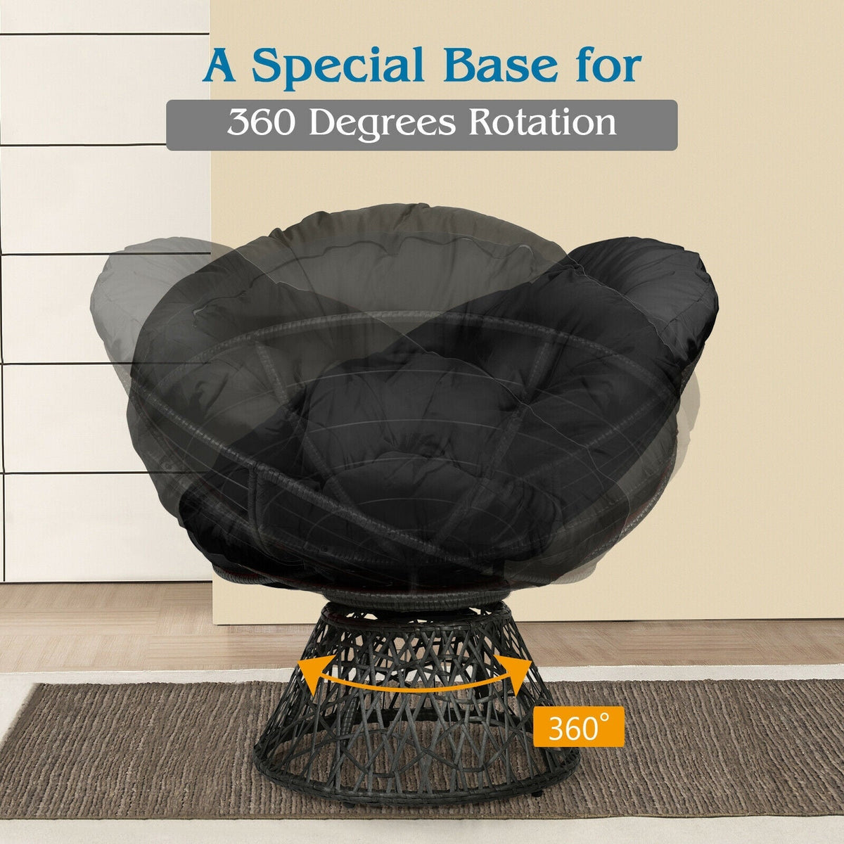 Rattan Papasan Chair Ergonomic 360-degree Swivel Soft Cushion Garden