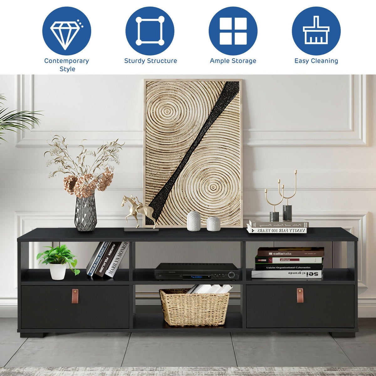 TV Stand Entertainment Media Center Console for TV's up to 60 Inch with Drawers Walnut
