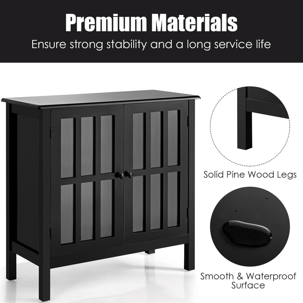 Glass Door Sideboard Console Storage Buffet Cabinet