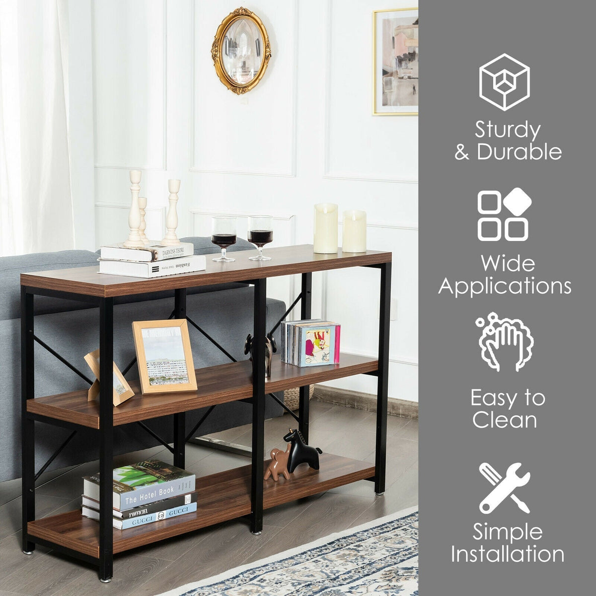 3 Tier 47 Inch Console Metal Frame Sofa Table