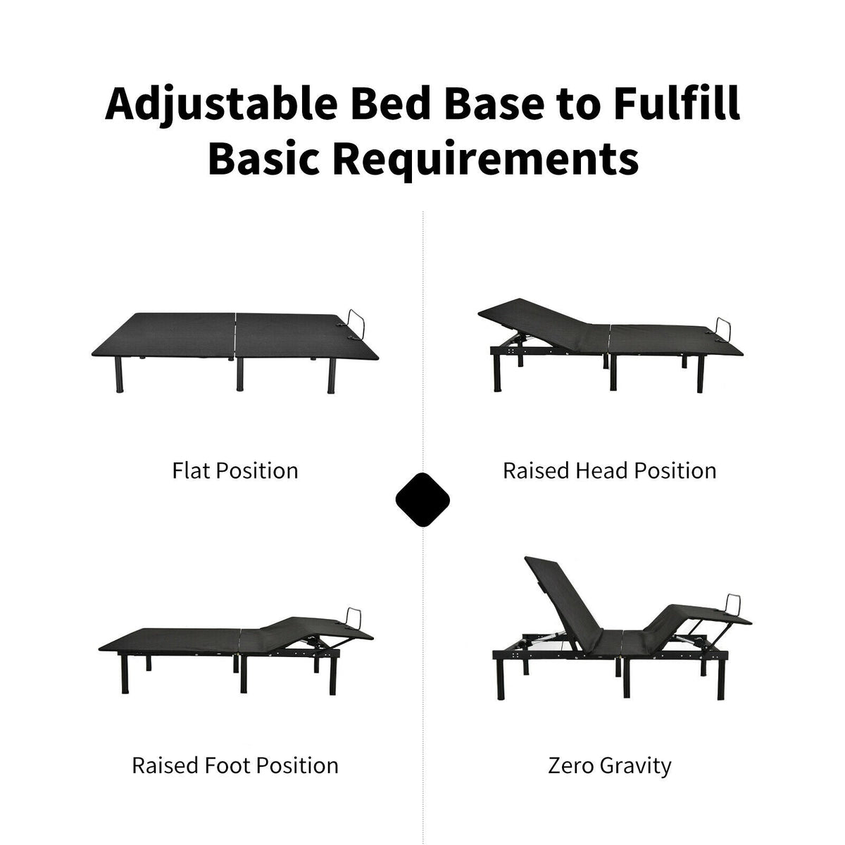 Queen Size Adjustable Bed Base Frame with Wireless Remote Control