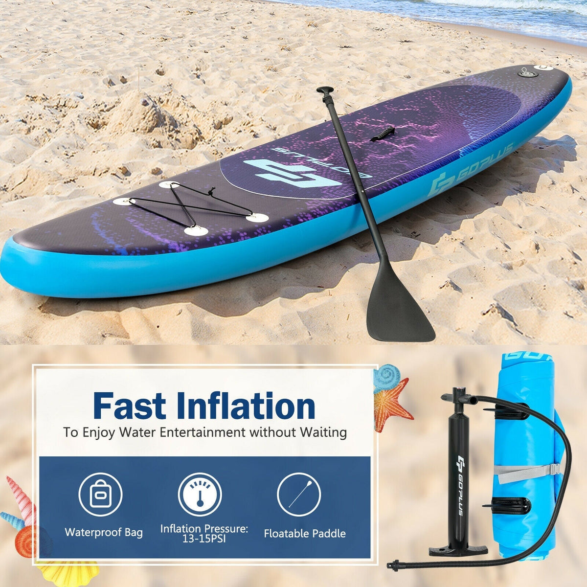 11 Feet Inflatable Stand Up Paddle Board Surfboard with Bag Aluminum Paddle Pump