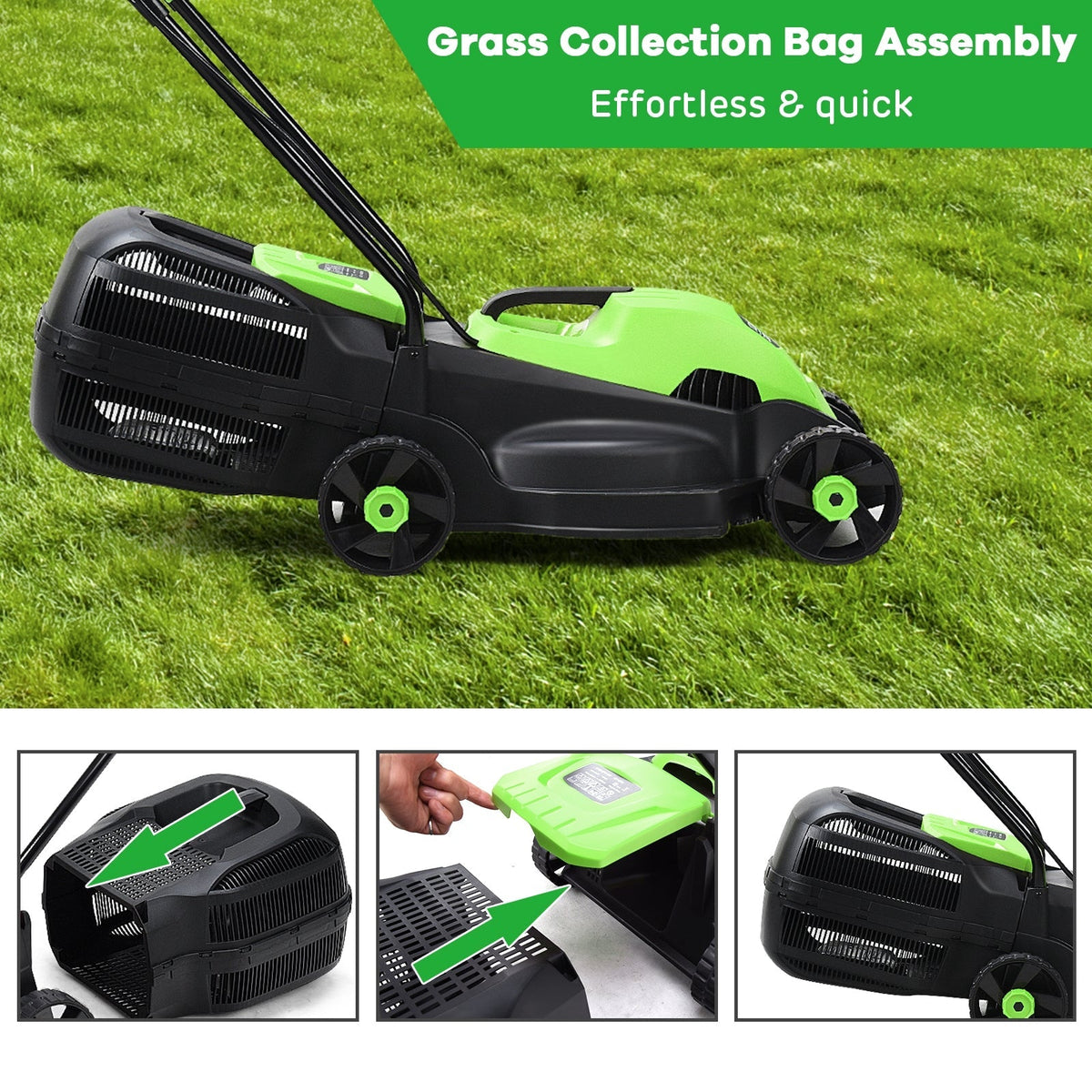 13 Inch Electric Push Lawn Corded Mower with Grass Bag